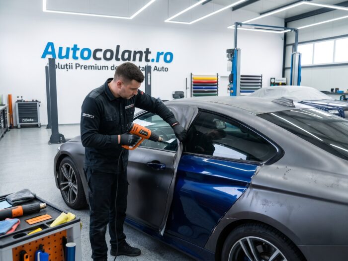 decolantare auto cu pistol aer cald, ridicare colț folie wrap