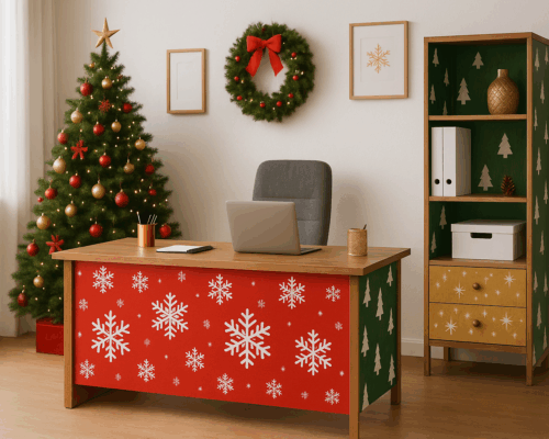 Cum transformi mobilierul vechi în decor de Crăciun cu folie autocolantă