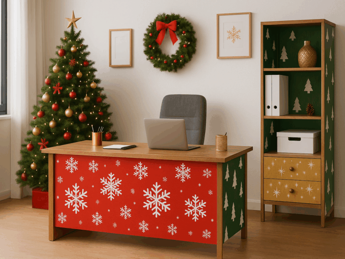 Cum transformi mobilierul vechi în decor de Crăciun cu folie autocolantă