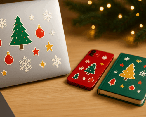 Stickere de Crăciun pentru perete, laptop și cadouri