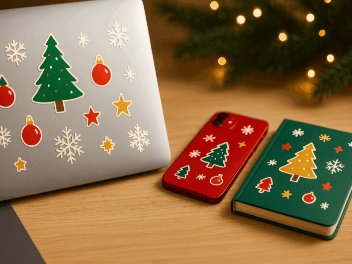 Stickere de Crăciun pentru perete, laptop și cadouri