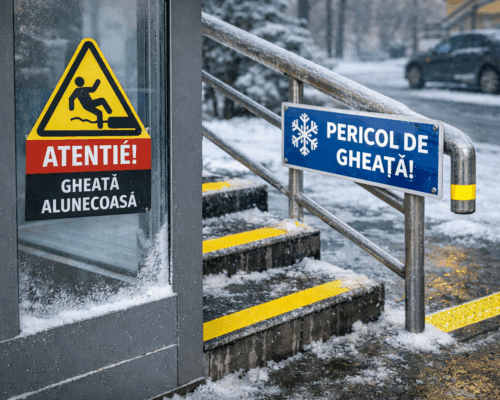 Autocolante iarnă târzie: avertizare gheață & vizibilitate