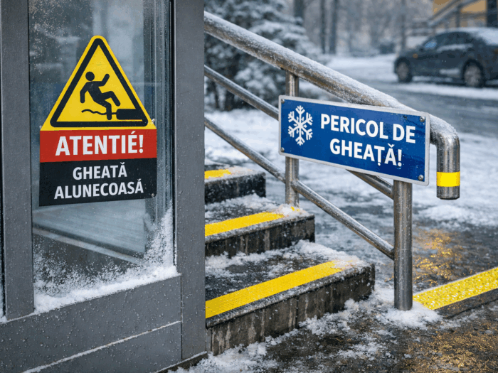 Autocolante iarnă târzie: avertizare gheață & vizibilitate