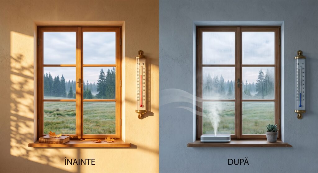 Diferența de temperatură pe geam cu și fără folie de protecție solară exterior