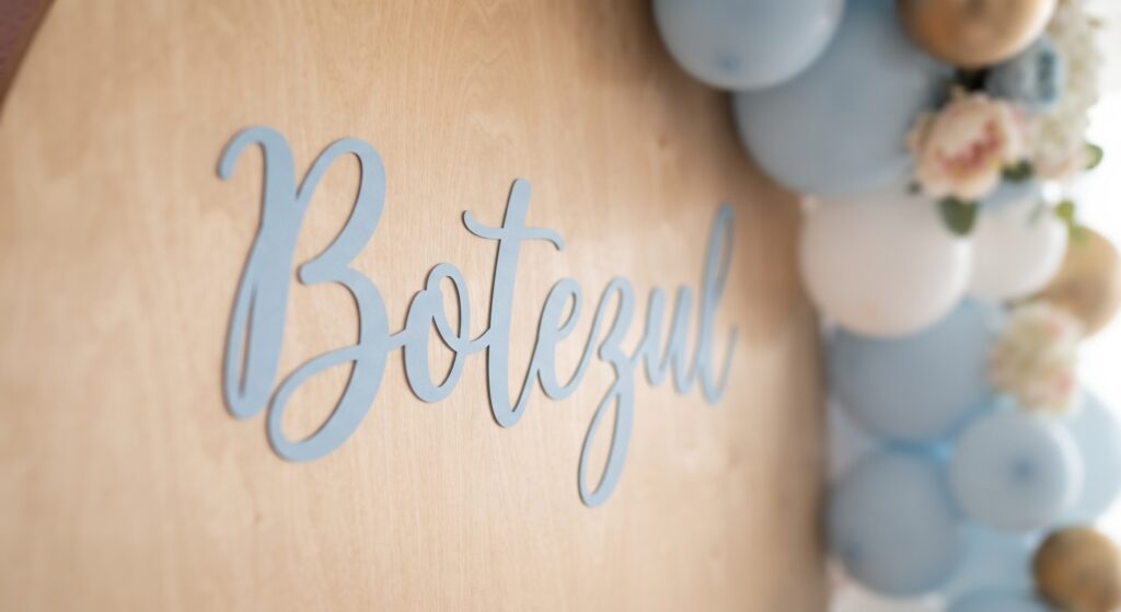 Nume decupat din autocolant de perete pastel pentru decor de botez