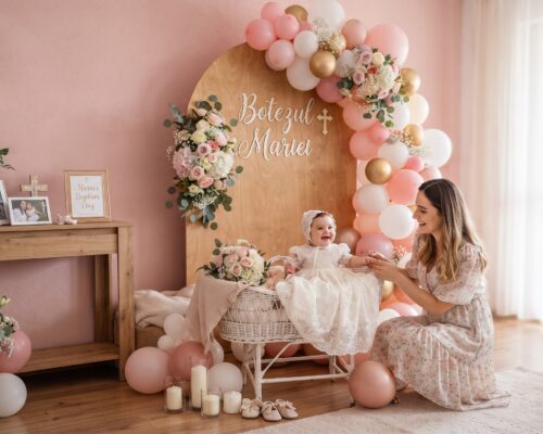 Perete pastel roz pudră realizat cu autocolant ORACAL 638 Wall Art, decor de botez