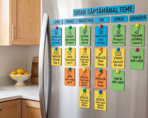 Planificator magnetic pentru teme și orar, realizat din folie magnetică