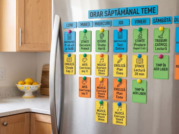 Planificator magnetic pentru teme și orar, realizat din folie magnetică